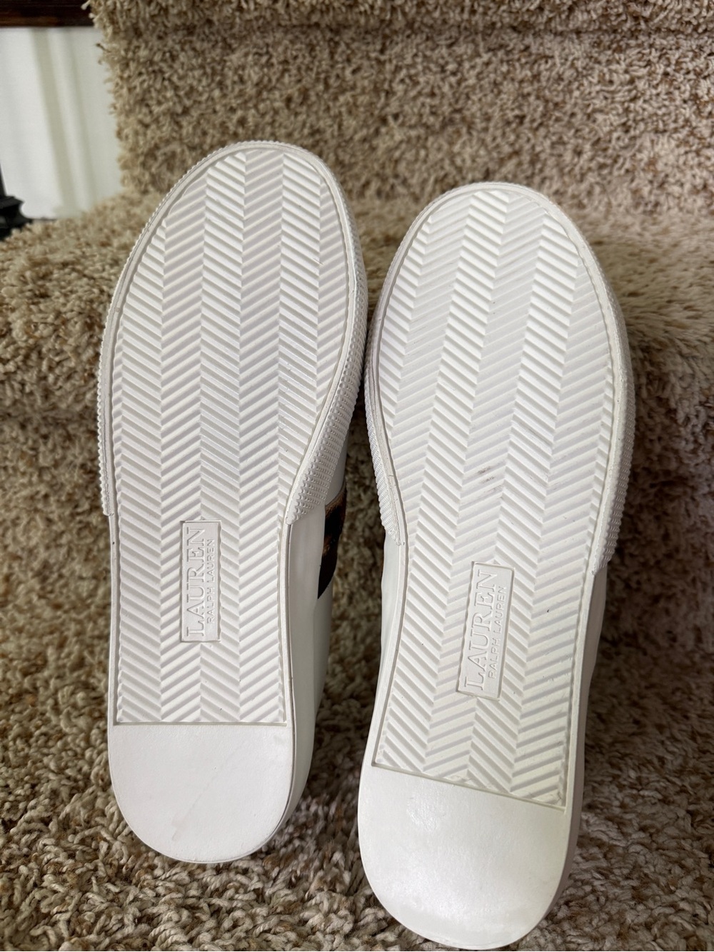 Lauren Ralph Lauren White Leather Sneakers w/Leopard Stripe - New W/O Box - Picture 9 of 9